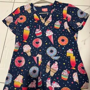 Vibrant Sweet Treats Print Women's Scrub Top